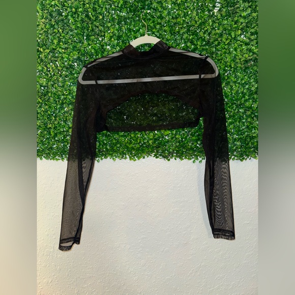 Tops - Black Sheer Long Sleeve Crop Top